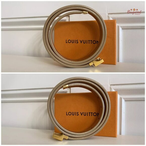 Authentic Louis Vuitton Beige Leather Ceinture Carre Gold Buckle Skinny Belt 32 main image 10